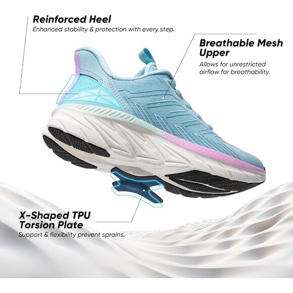 Womens Light Blue Walking Shoes Comfort Breathable Non-Slip Gym Training Sneaker - Picture 4 of 8